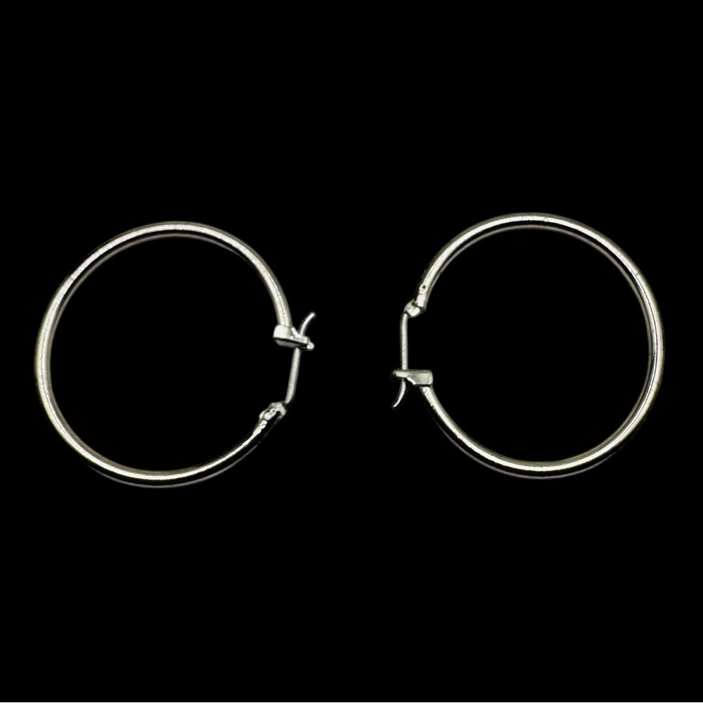 Classic Silver Tone Hoop Earrings | Minimal Everyday Hoops - Picture 3 of 7